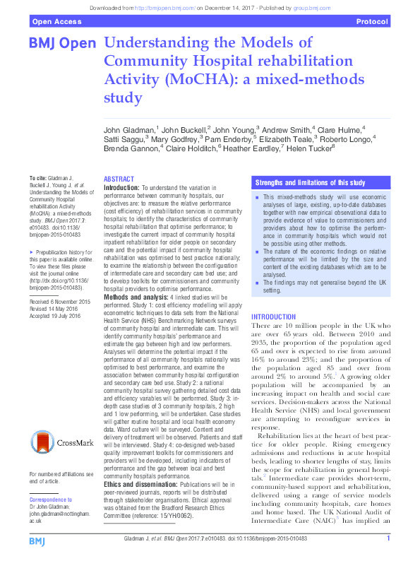 Understanding the models of community hospital rehabilitation activity (MoCHA): a mixed method study Thumbnail