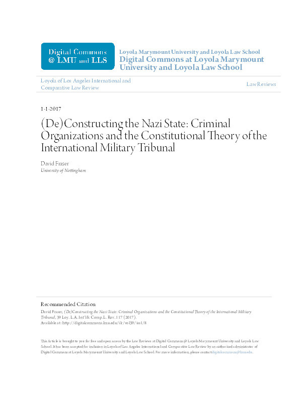 (De)constructing the Nazi state: criminal organizations and the constitutional theory of the international military tribunal Thumbnail