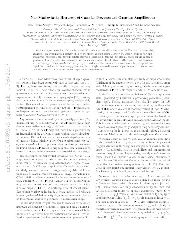 Non-Markovianity hierarchy of Gaussian processes and quantum amplification Thumbnail