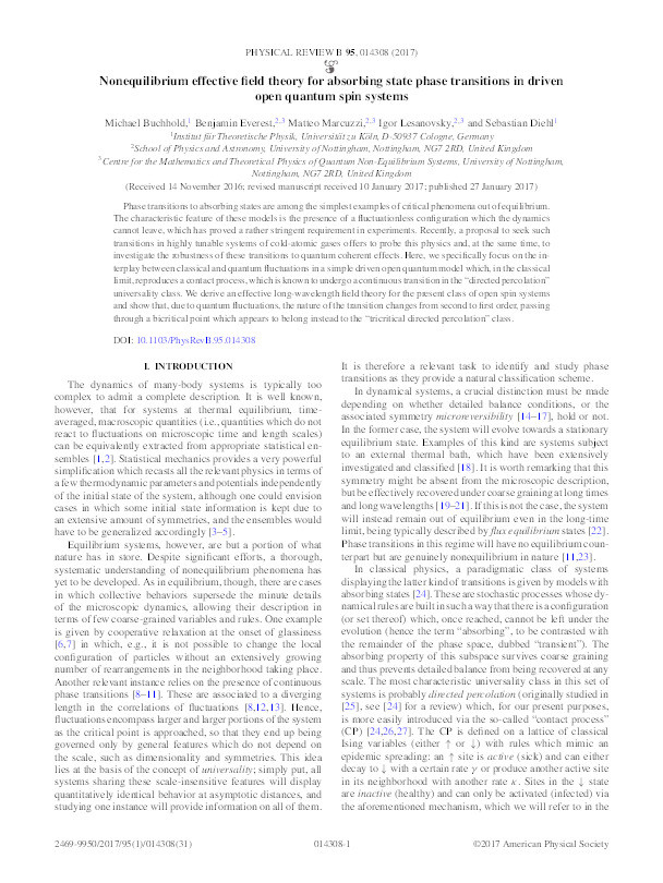 Nonequilibrium effective field theory for absorbing state phase transitions in driven open quantum spin systems Thumbnail