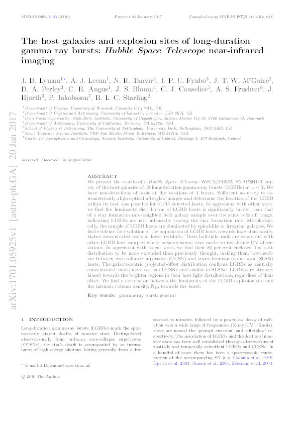 The host galaxies and explosion sites of long-duration gamma-ray bursts: Hubble Space Telescope near-infrared imaging Thumbnail