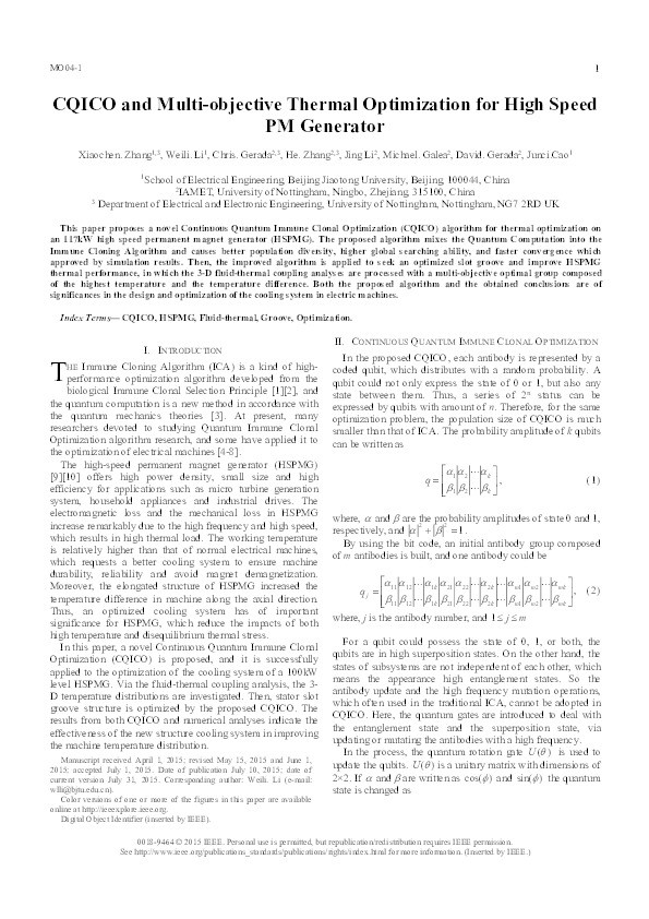 CQICO and multiobjective thermal optimization for high-speed PM generator Thumbnail