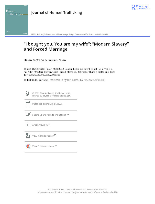 "I bought you. You are my wife": "Modern Slavery" and Forced Marriage Thumbnail