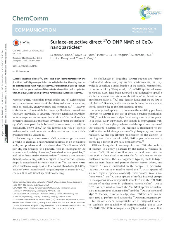 Surface-selective direct 17O DNP NMR of CeO2 nanoparticles Thumbnail