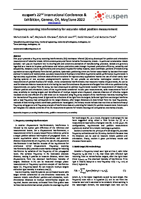 Frequency scanning interferometry for accurate robot position measurement Thumbnail