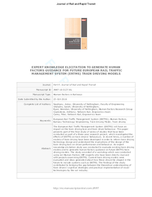 Expert knowledge elicitation to generate human factors guidance for future European rail traffic management system (ERTMS) train driving models Thumbnail