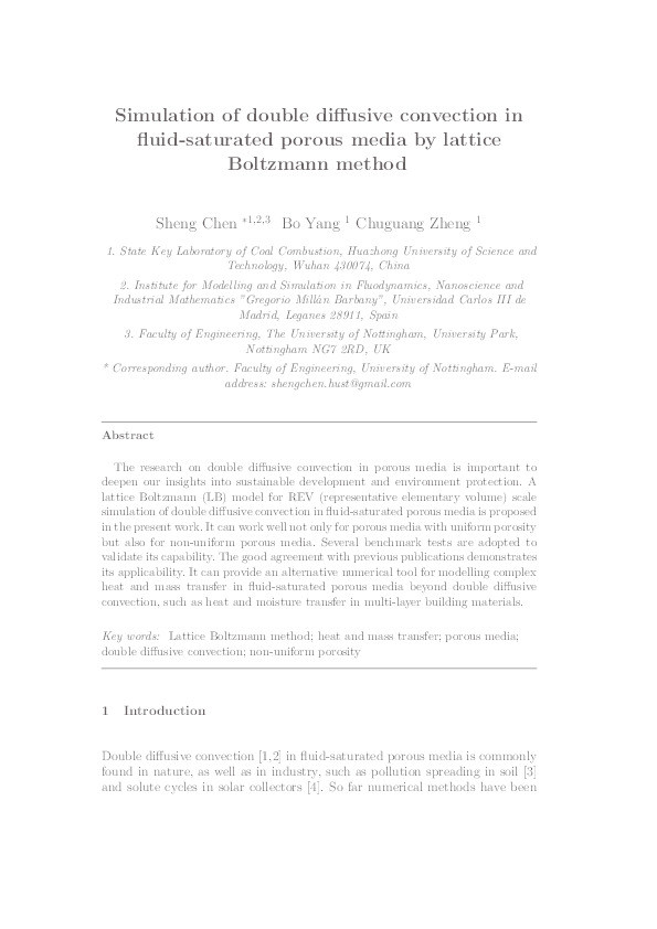 Simulation of double diffusive convection in fluid-saturated porous media by lattice Boltzmann method Thumbnail