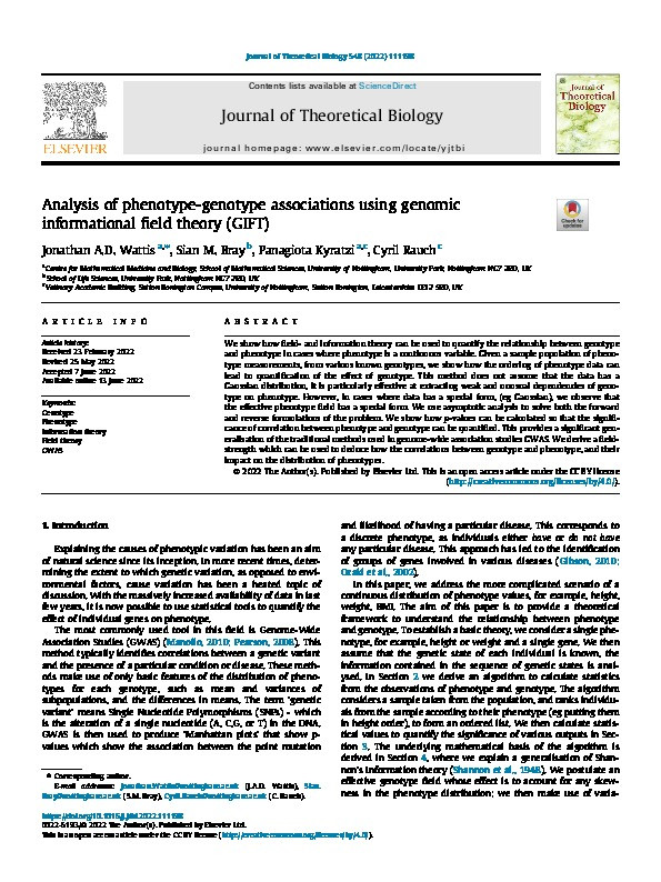 Analysis of phenotype-genotype associations using genomic informational field theory (GIFT) Thumbnail