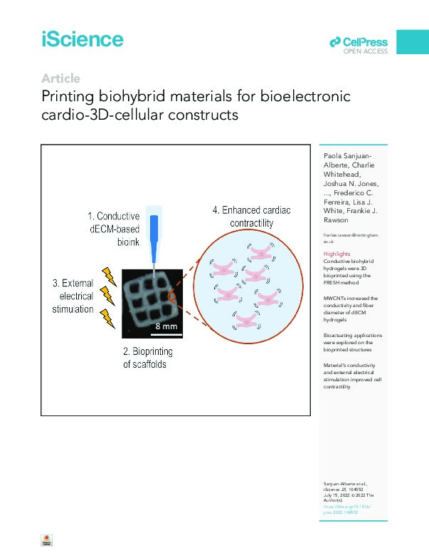 Printing biohybrid materials for bioelectronic cardio-3D-cellular constructs Thumbnail