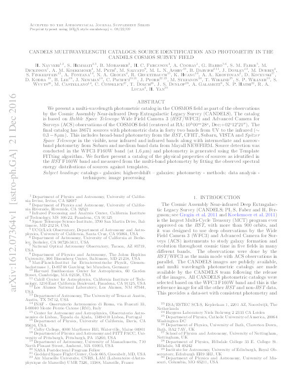 CANDELS multi-wavelength catalogs: source identification and photometry in the CANDELS COSMOS survey field Thumbnail