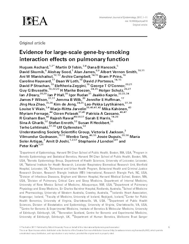 Evidence for large-scale gene-by-smoking interaction effects on pulmonary function Thumbnail