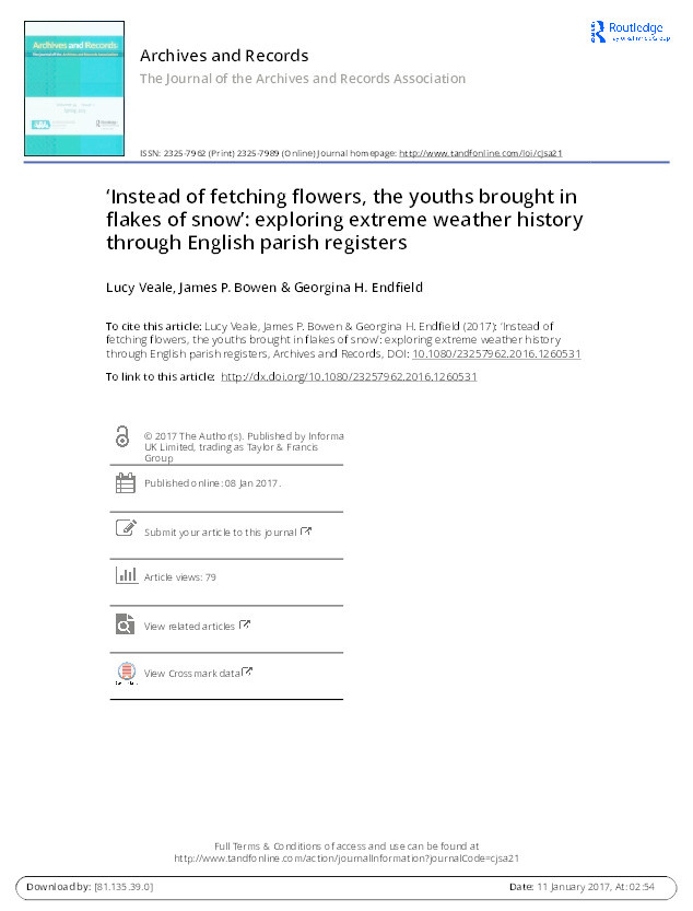 ‘Instead of fetching flowers, the youths brought in flakes of snow’: exploring extreme weather history through English parish registers Thumbnail