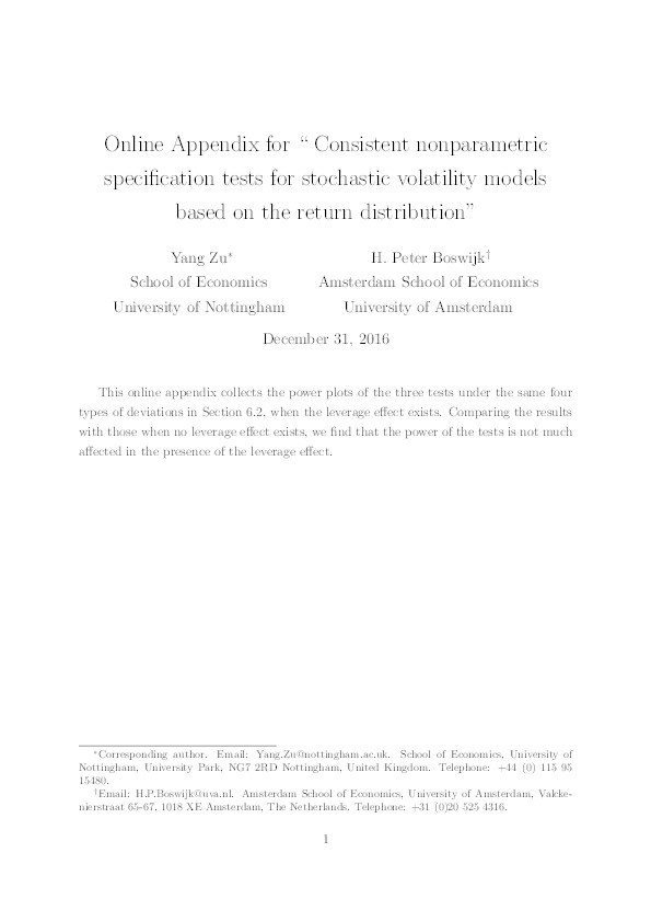 Consistent nonparametric specification tests for stochastic volatility models based on the return distribution Thumbnail