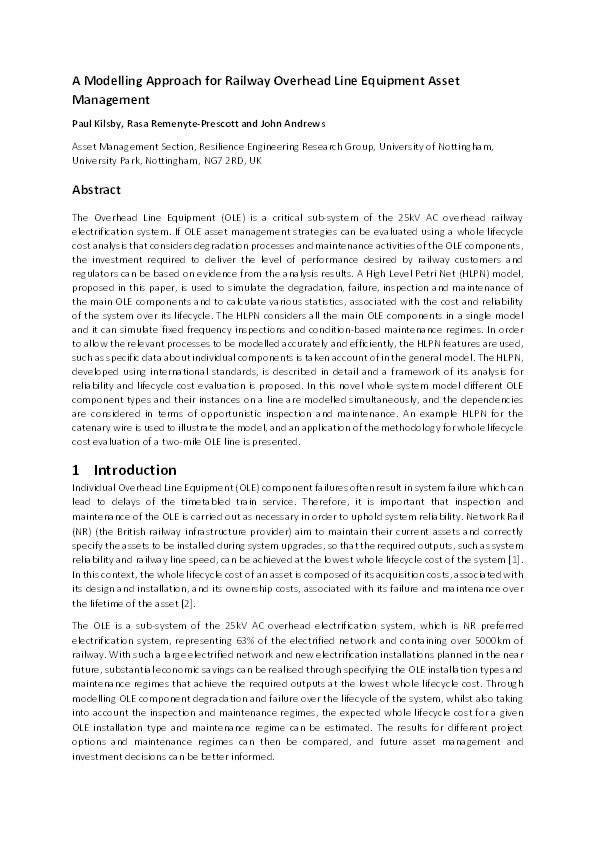 A modelling approach for railway overhead line equipment asset management Thumbnail