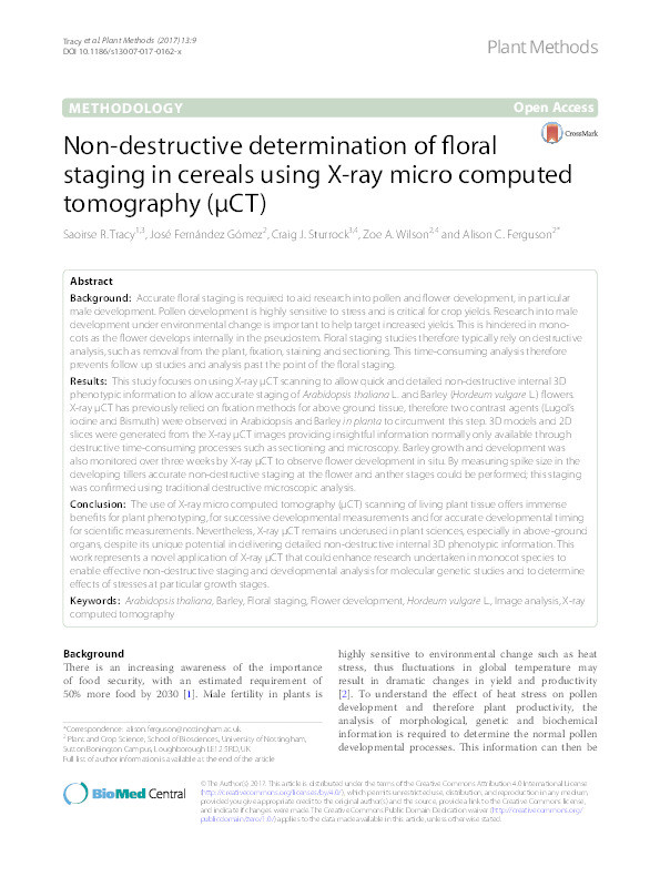 Non-destructive determination of floral staging in cereals using X-ray micro computed tomography (µCT) Thumbnail