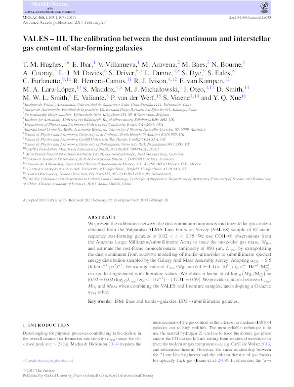 VALES: III. The calibration between the dust continuum and interstellar gas content of star-forming galaxies Thumbnail