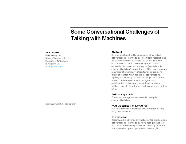 Some conversational challenges of talking with machines Thumbnail