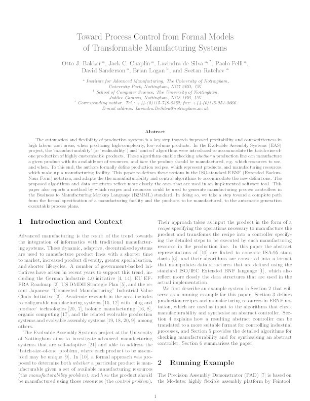Toward process control from formal models of transformable manufacturing systems Thumbnail