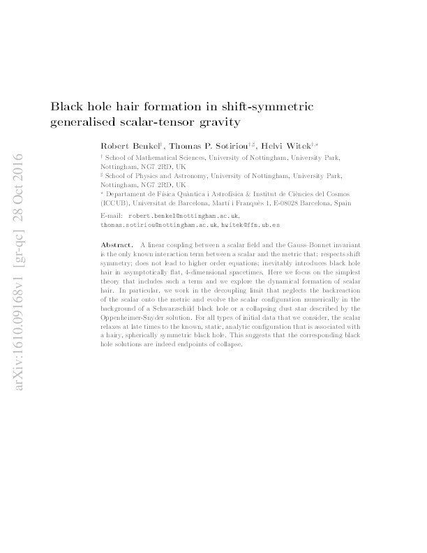 Black hole hair formation in shift-symmetric generalised scalar-tensor gravity Thumbnail