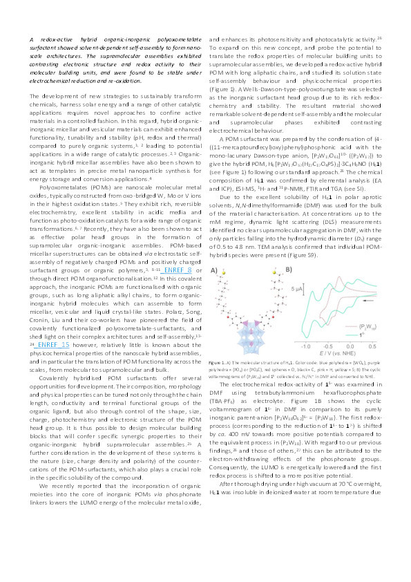 Redox-active organic-inorganic hybrid polyoxometalate micelles Thumbnail