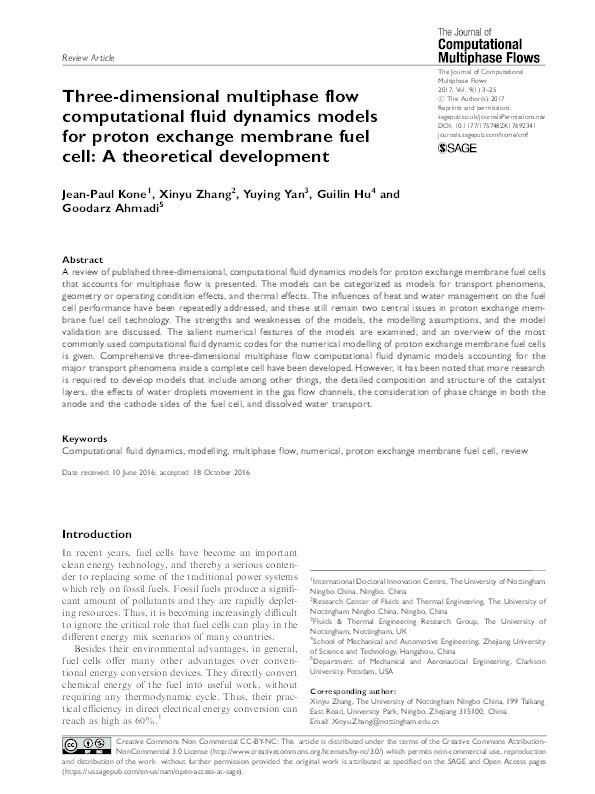 Three-dimensional multiphase flow computational fluid dynamics models for proton exchange membrane fuel cell: a theoretical development Thumbnail