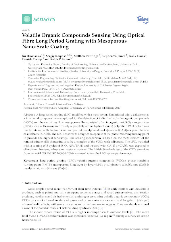 Volatile organic compounds sensing with use of fibre optic sensor with long period grating and mesoporous nano-scale coating Thumbnail