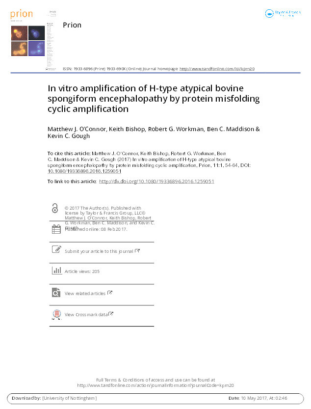 In vitro amplification of H-type atypical bovine spongiform encephalopathy by protein misfolding cyclic amplification Thumbnail