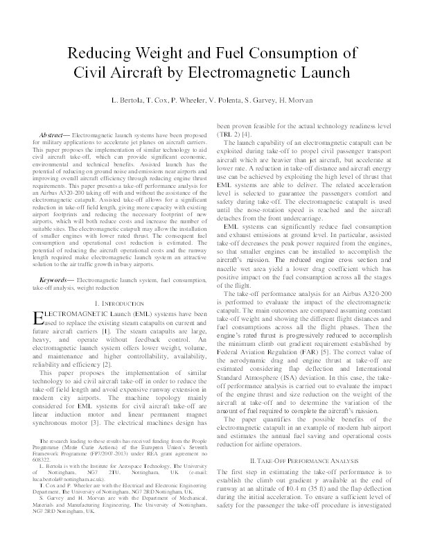 Reducing weight and fuel consumption of civil aircraft by electromagnetic launch Thumbnail