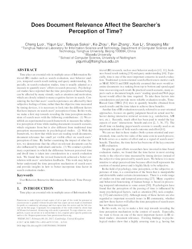 Does document relevance affect the searcher's perception of time? Thumbnail