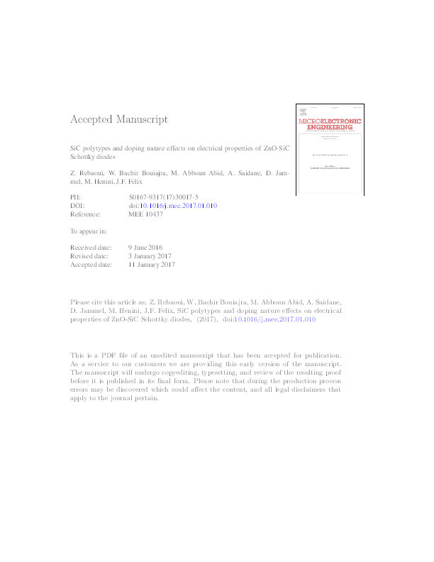 SiC polytypes and doping nature effects on electrical properties of ZnO-SiC Schottky diodes Thumbnail