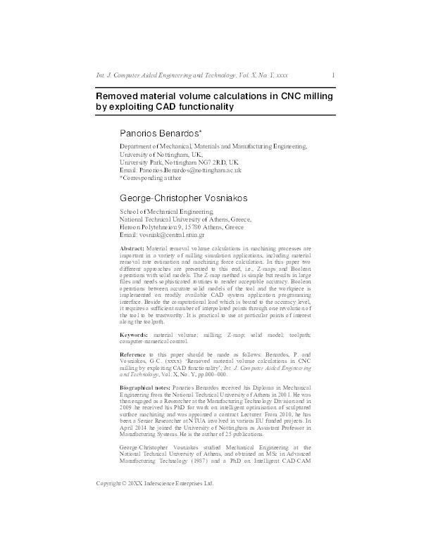 Removed material volume calculations in CNC milling by exploiting CAD functionality Thumbnail