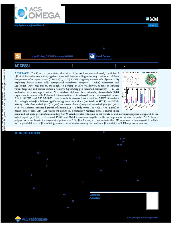 Apoferritin-Encapsulated Jerantinine A for Transferrin Receptor Targeting and Enhanced Selectivity in Breast Cancer Therapy Thumbnail