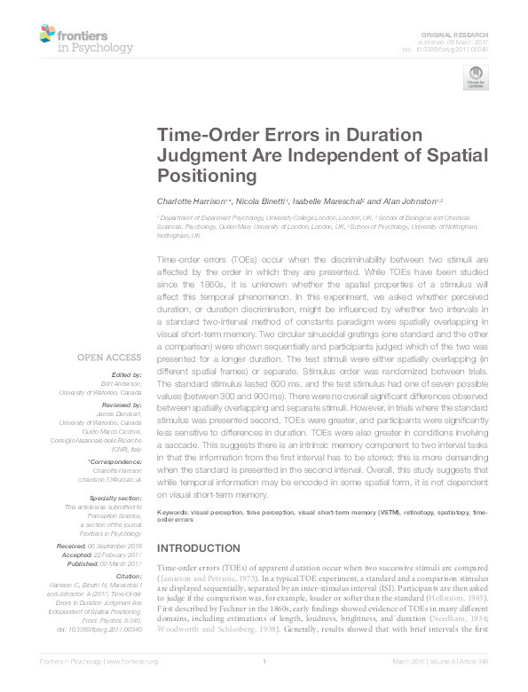 Time-order errors in duration judgment are independent of spatial positioning Thumbnail