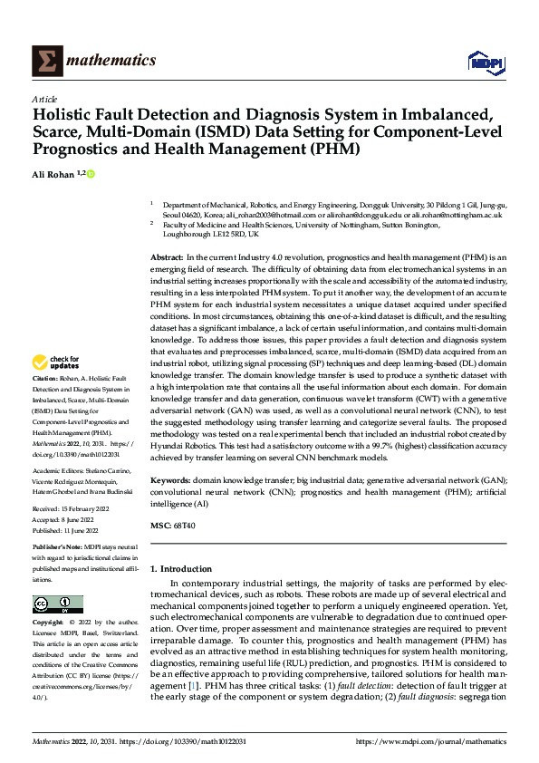Holistic Fault Detection and Diagnosis System in Imbalanced, Scarce, Multi-Domain (ISMD) Data Setting for Component-Level Prognostics and Health Management (PHM) Thumbnail