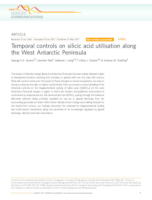 Temporal controls on silicic acid utilisation along the West Antarctic Peninsula Thumbnail