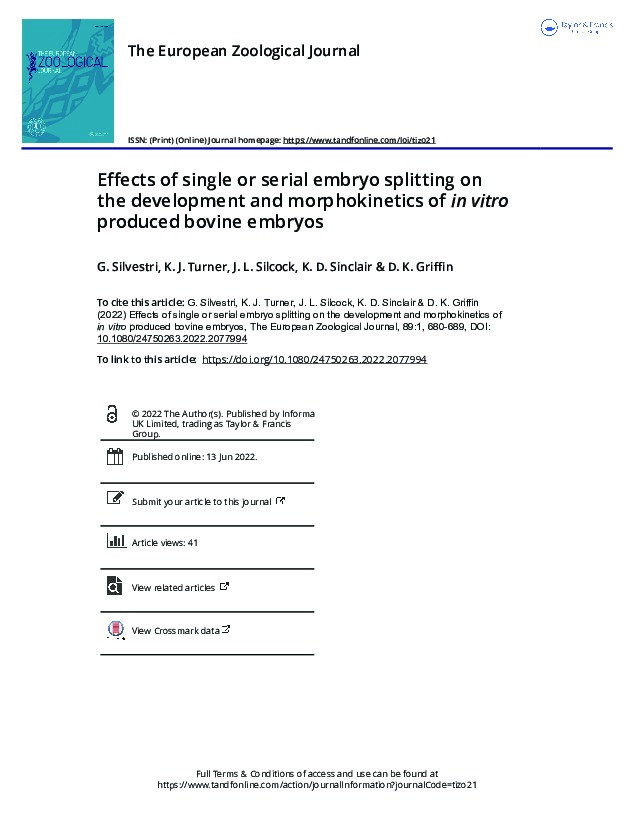 Effects of single or serial embryo splitting on the development and morphokinetics of in vitro produced bovine embryos Thumbnail