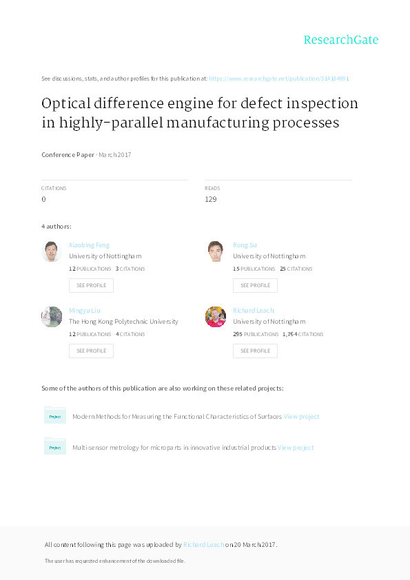 Optical difference engine for defect inspection in highly-parallel manufacturing processes Thumbnail