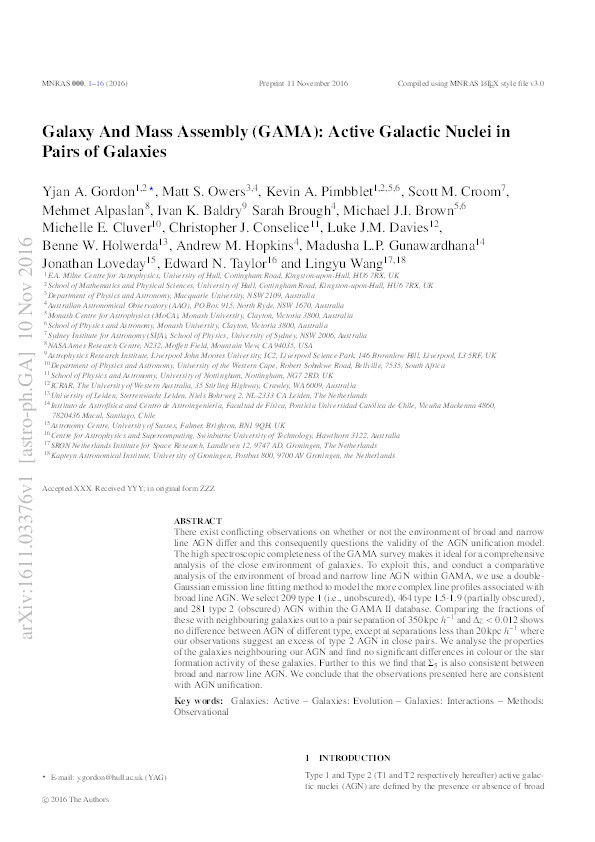 Galaxy and Mass Assembly (GAMA): active galactic nuclei in pairs of galaxies Thumbnail