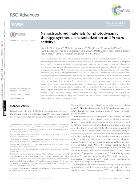 Nanostructured materials for photodynamic therapy: synthesis, characterization and in vitro activity Thumbnail
