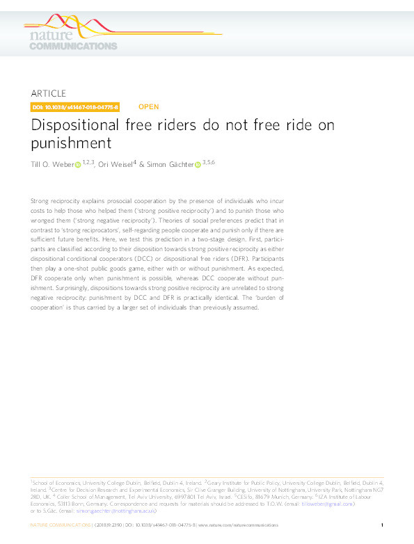 Dispositional free riders do not free ride on punishment Thumbnail