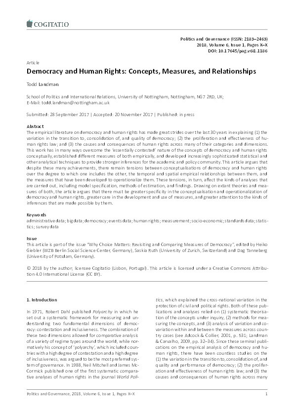 Democracy and human rights: concepts, measures, and relationships Thumbnail