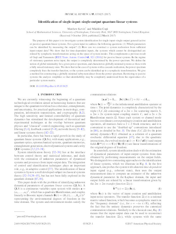 Identification of single-input–single-output quantum linear systems Thumbnail