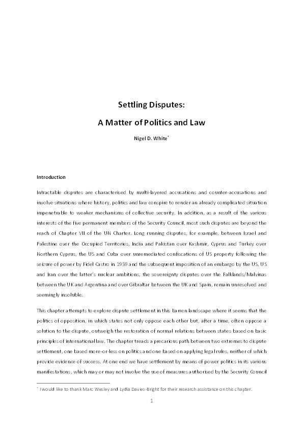 Settling disputes: a matter of politics and law Thumbnail