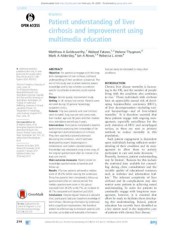 Patient understanding of liver cirrhosis and improvement using multimedia education Thumbnail