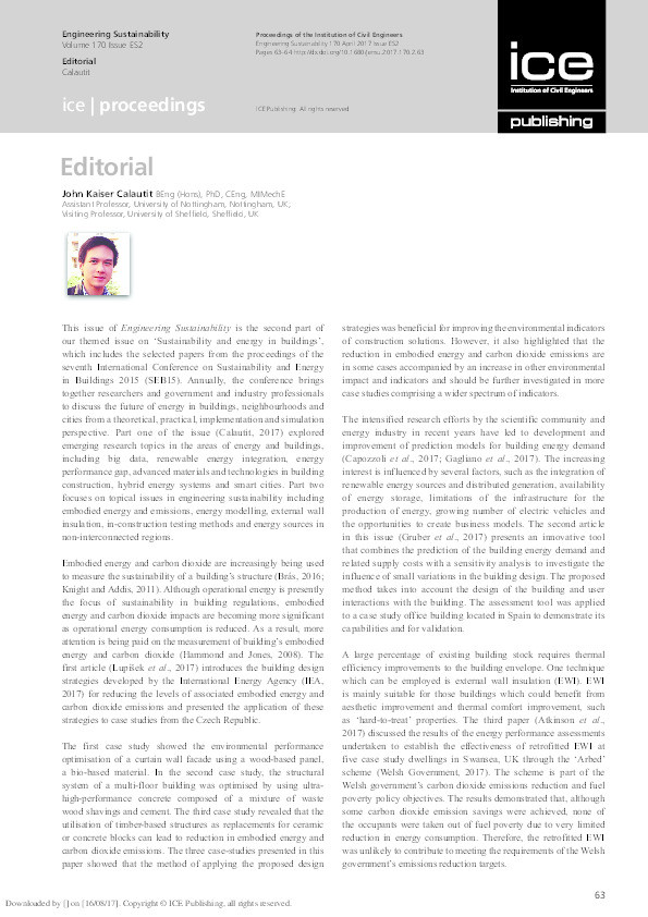Editorial [to] Themed issue on sustainability in energy and buildings, part 2 Thumbnail