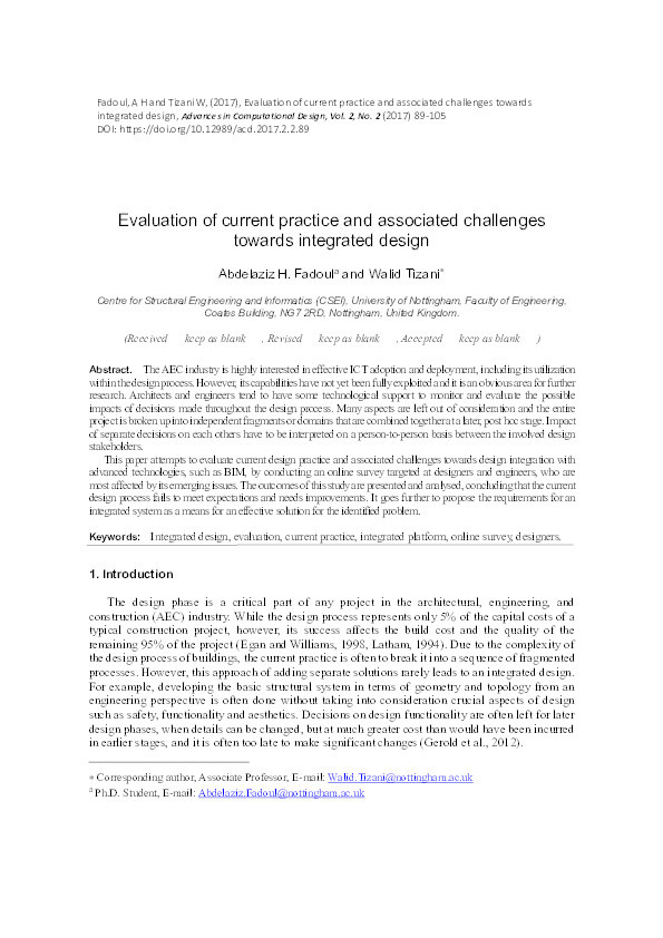 Evaluation of current practice and associated challenges towards integrated design Thumbnail