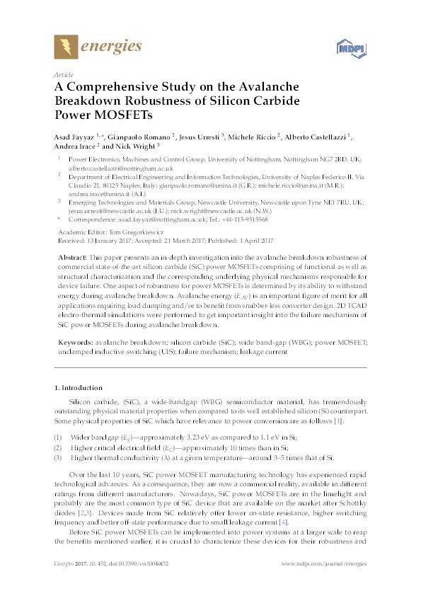 A comprehensive study on the avalanche breakdown robustness of silicon carbide power MOSFETs Thumbnail