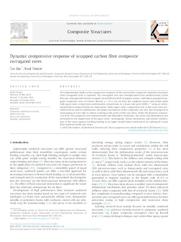 Dynamic compressive response of wrapped carbon fibre composite corrugated cores Thumbnail