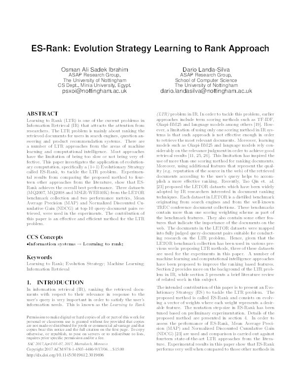 ES-Rank: evolution strategy learning to rank approach Thumbnail