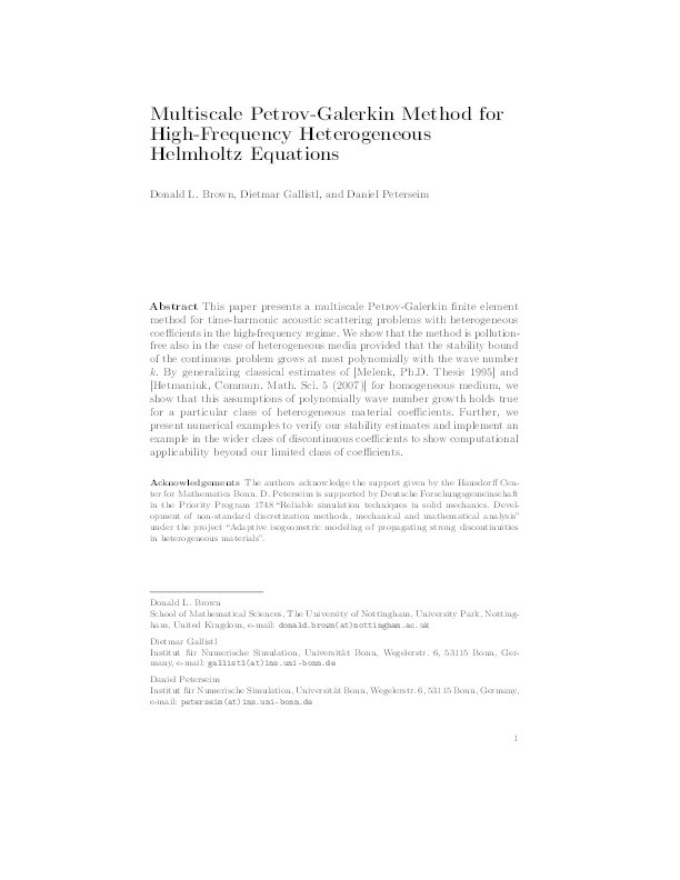 Multiscale Petrov-Galerkin method for high-frequency heterogeneous Helmholtz equations Thumbnail
